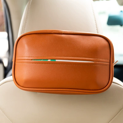 Factory Direct Sale Leather Car Car tissue box/set - brown-leather-zipper-tissue-box