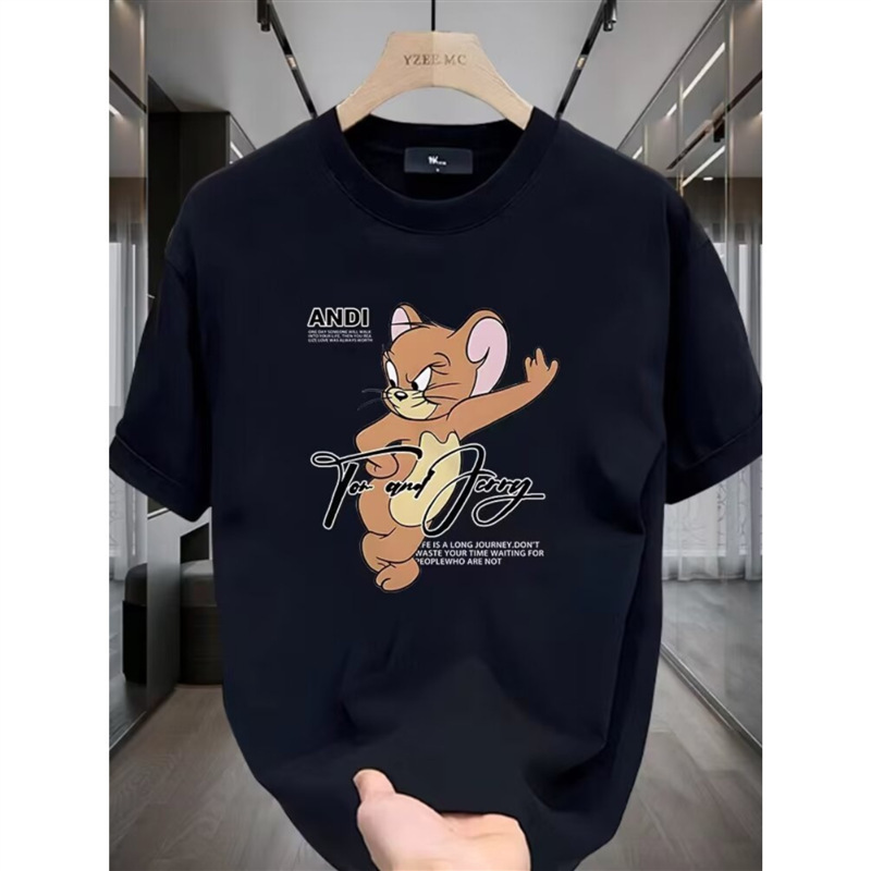 Couple's Short-sleeved Pure Cotton T-shirt Summer Trendy Brand T-shirt Men's and Women's Round Neck All-match Loose Heavy Half-sleeved Printed Top