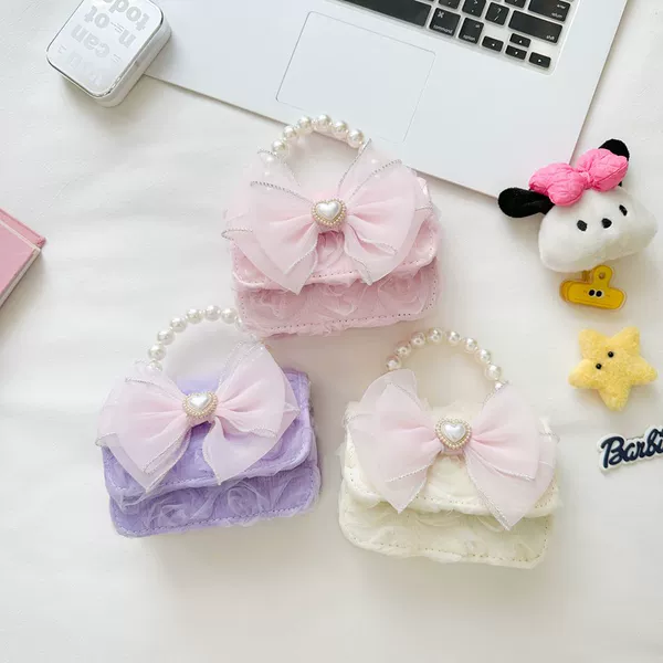 Cute girls' messenger bag Chanel style fashion Children's portable messenger bag Princess Lady pearl bag shoulder bag