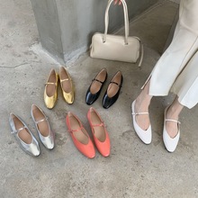 法式复古小众平底单鞋女2022年春季新款温柔一字扣带银色玛丽珍鞋