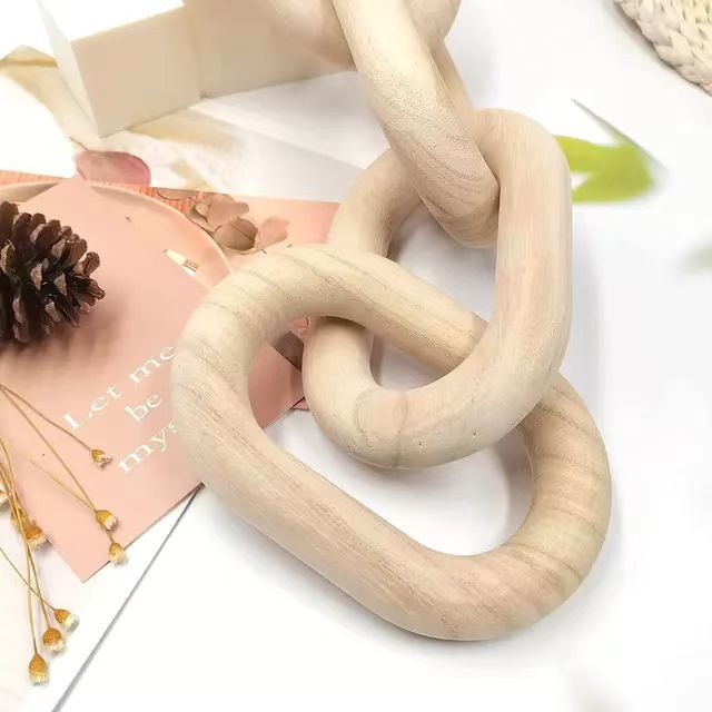 País estilo Paulownia madera familia Cadena de madera fiesta decoración del hogar nudo de madera Fondo 5 anillos Cadena de madera adornos de escritorio