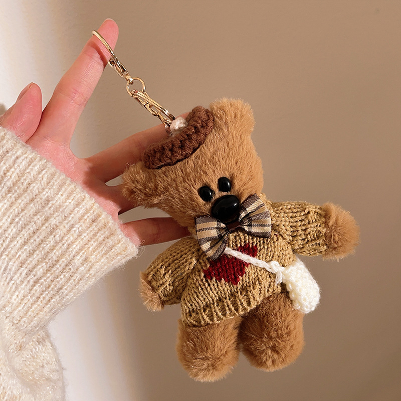 Peludo Bean Bear Keychain Colgante pareja de muñecas de amigos bolsos de teléfono móvil colgante colgante muñecas