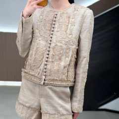 贴布重工织带刺绣小众轻奢宽松西服秋法式复古显瘦小个子盘扣外套