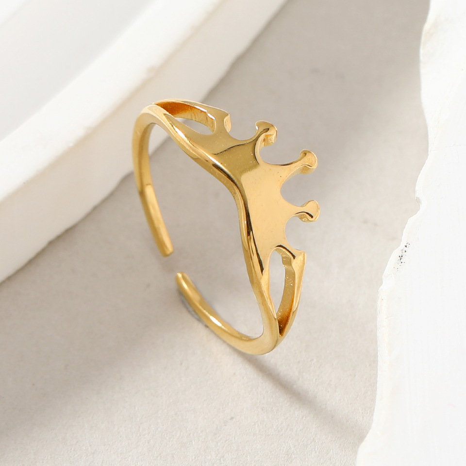 18K Real Gold Plated Plating Material Open Rings Classification 1 Piece Quantity Wholesale Jewelry Lady Crown 201 Stainless Steel Plating Open Rings