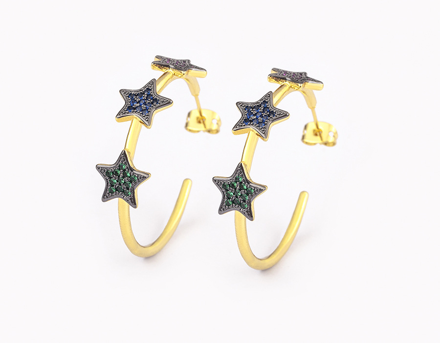 Ear Studs Classification 1 Pair Casual Simple Style Pentagram Heart Shape Polishing Inlay Copper Zircon 18K Gold Plated Ear Studs
