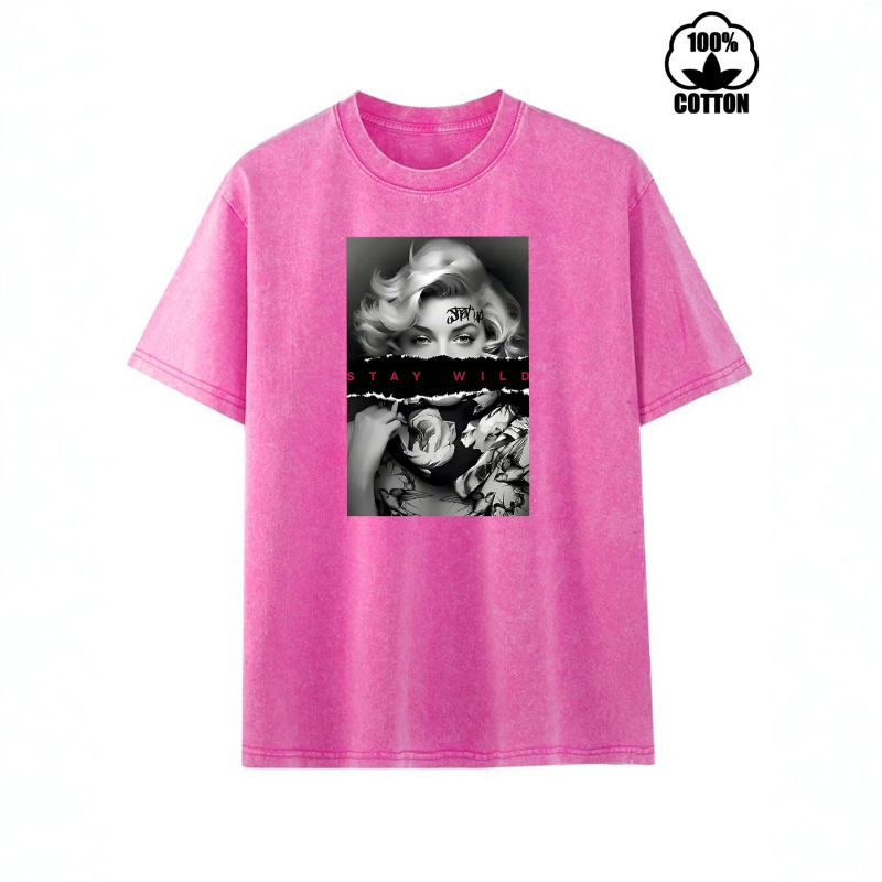 European and American Women's Clothing Marilyn Monroe Printed T-Shirt Fashionable Loose Short-Sleeved Round Neck T-Shirt Women's Pure Cotton Washed and Distressed