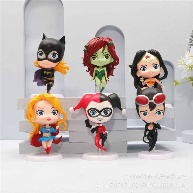 6款Q版神奇女侠小丑女超人毒藤猫女手办玩具娃娃扭蛋公仔模型摆件
