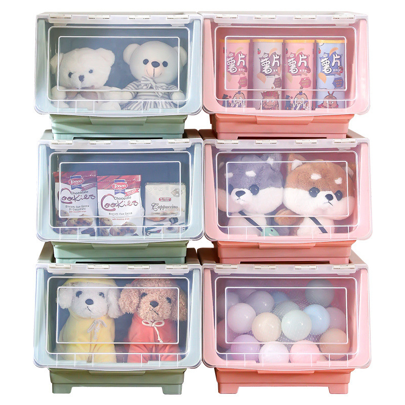 Caja de almacenamiento de juguetes de gran capacidad, caja de acabado de tapa abierta delantera, caja de almacenamiento de bocadillos, caja de almacenamiento abierta lateral para niños