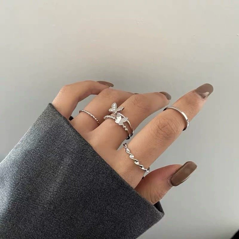Adjustable ring set, 4-piece minimalist stackable design for index finger, lightweight trendy