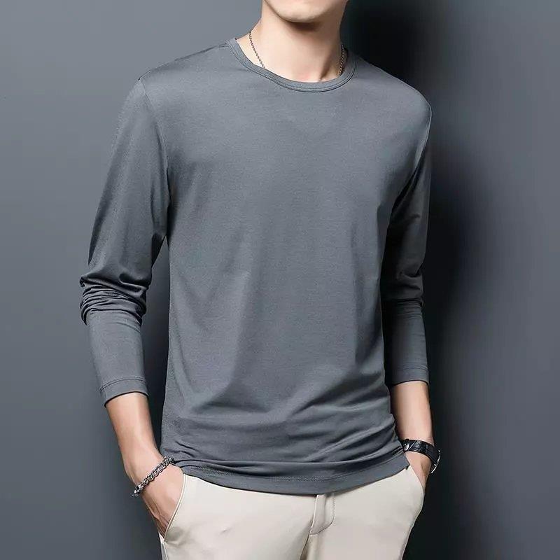 Silk summer solid color trend base thin long-sleeve with a round…