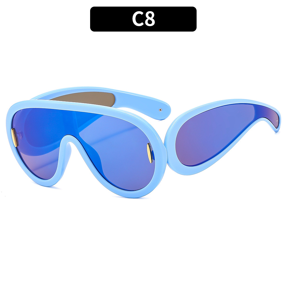 New large frame integrated lens fashionable punk futuristic sunglasses, ins sunglasses_voghion.com