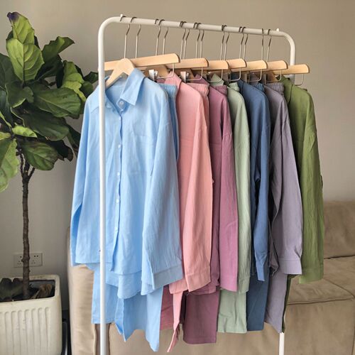 Ins-style independent store 2-piece oversized cotton-linen shirt set with high-waist wide-leg