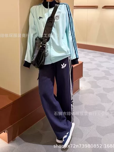 Cross-border clover embroidered logo three-stripe unisex spring and autumn loose casual sweatshirt high-quality version jacket
