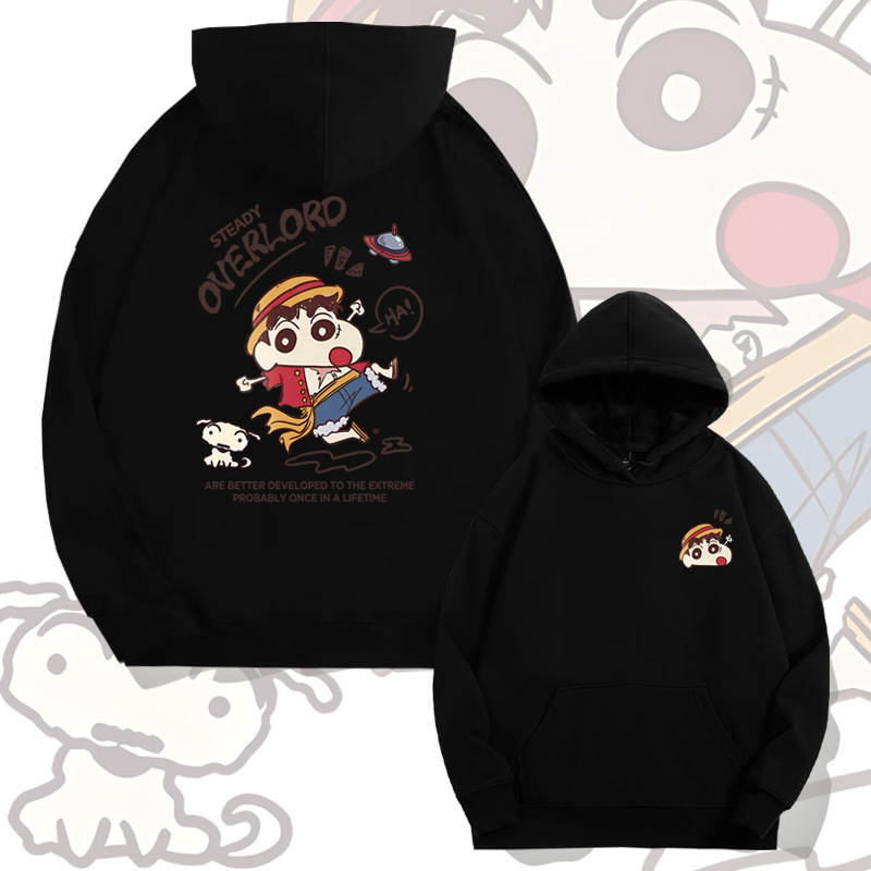Anime Crayon Shin-Chan One Piece Collaboration Hoodie for Men, Autumn Youth Trend Loose Drop Shoulder Long Sleeve Top