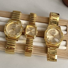 复古简约大表盘手表女中古金色弹力带腕表跨境外贸石英表一件代发