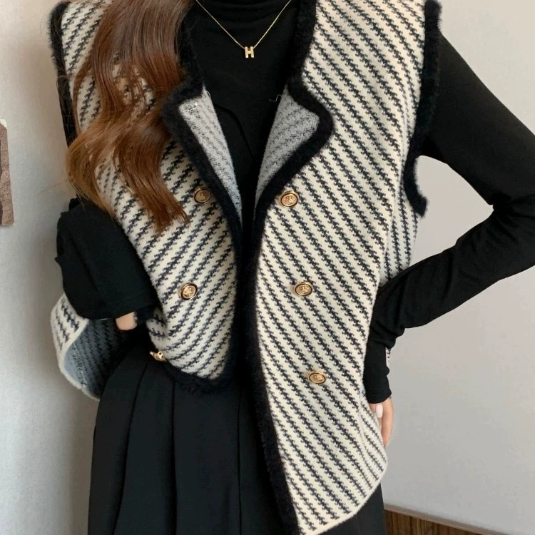 Осень вязаный бархатный жилет, кардиган, стиль Chanel, западный стиль