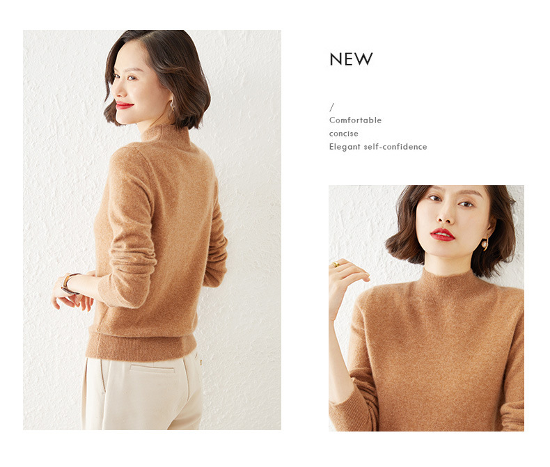New autumn and winter collection: Semi-high-neck wool sweater, solid color pullover base layer for women, short thickened sweater for women, paired with knitted sweater pic 17