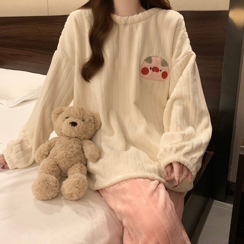 睡衣冬季女款珊瑚绒加厚加绒卡通可爱学生法兰绒家居服套装可外穿|undefined
