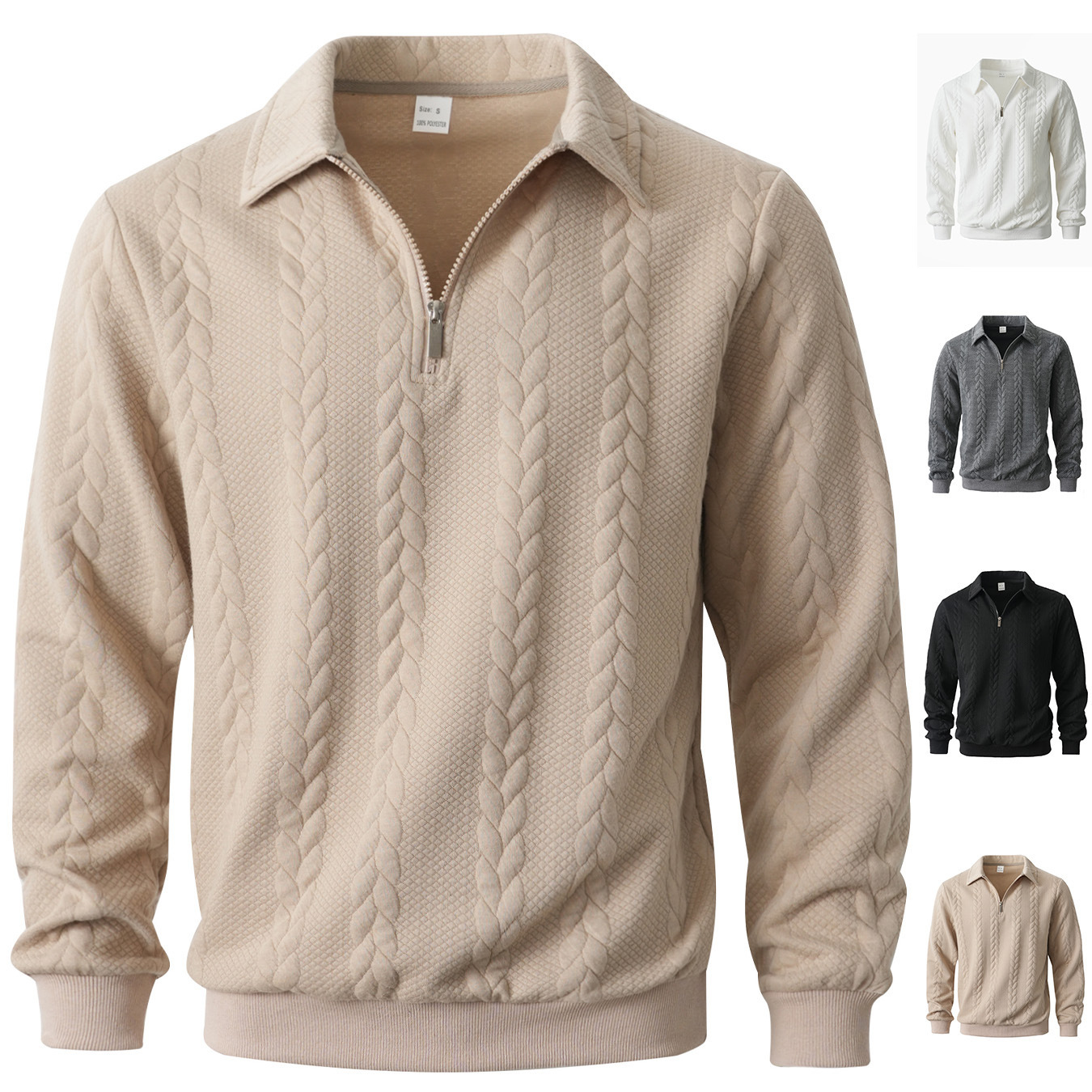 2025春秋季跨境新款欧美外贸半开襟拉链翻领套头卫衣休闲男士男装