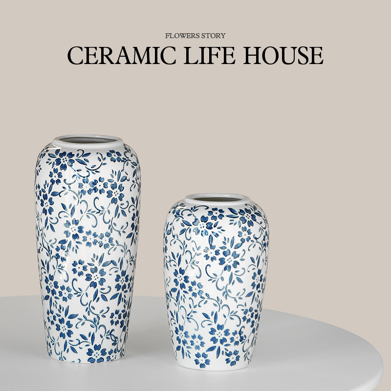凡木景德鎮陶瓷青花花瓶家居軟裝樣板房復古花瓶中式花瓶乾花擺件