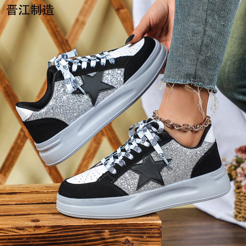 Cross-Border Hot-Selling Sequined Thick-Soled Casual Shoes, Fashionable and Versatile Couple Outdoor Trendy Shoes, Breathable and Comfortable Lace-Up Walking Shoes Cross-Border Hot-Selling Sequined Thick-Soled Casual Shoes, Fashionable and Versatile Couple Outdoor Trendy Shoes, Breathable and Comfortable Lace-Up Walking Shoes