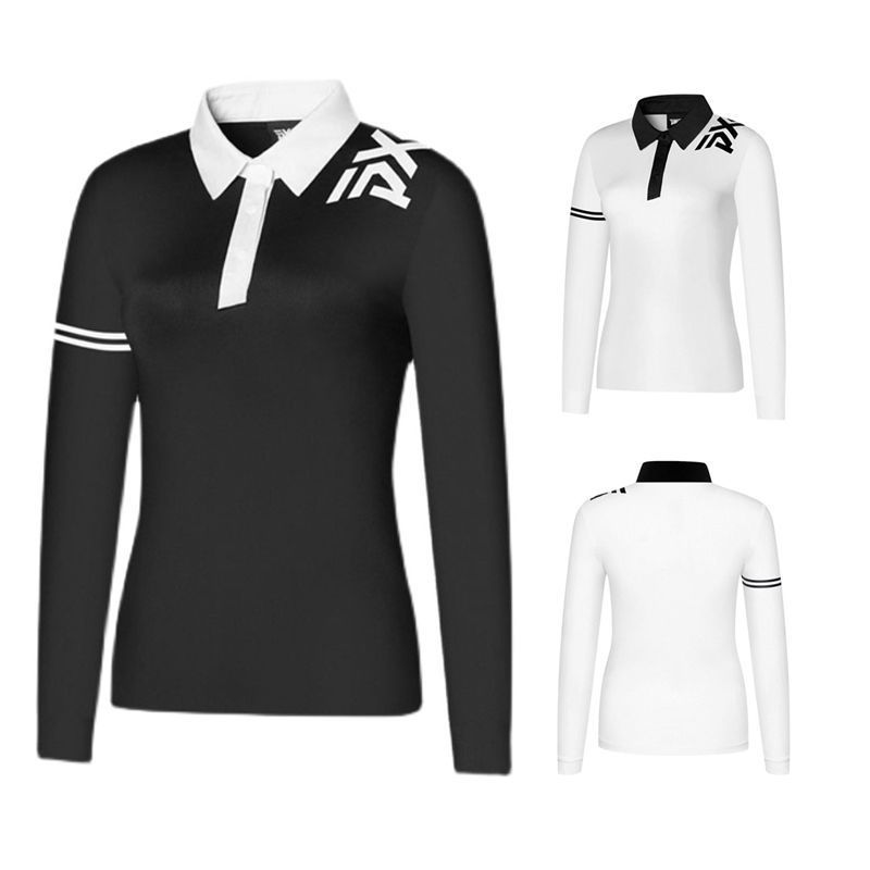 Golf Black and White Quick-Drying Clothing Women's Clothing Golf Clothing Casual Slim Top Sports T-Shirt Long-Sleeved Lapel