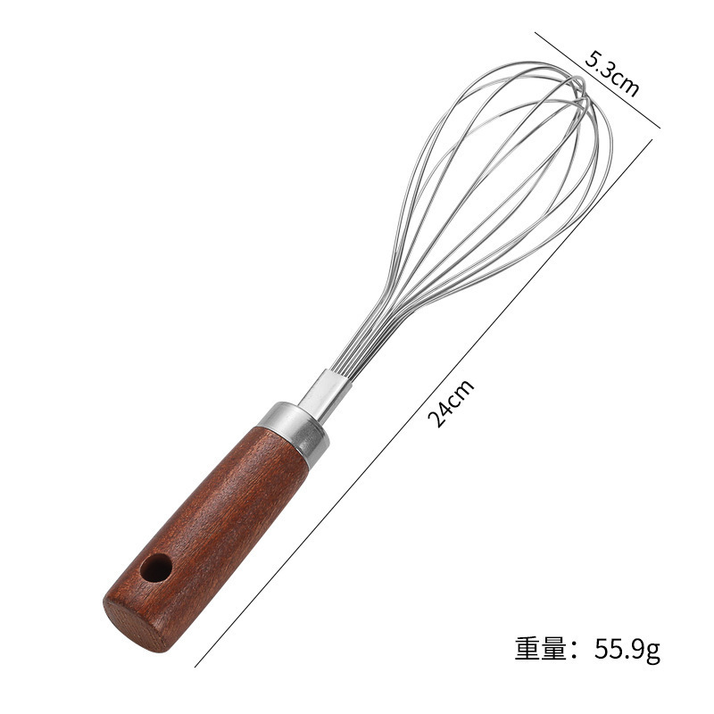 304 ステンレス鋼木製ハンドル卵ビーター家庭用小麦粉クリームホイッパーベーキングツールハンドヘルド卵ミキサー|undefined