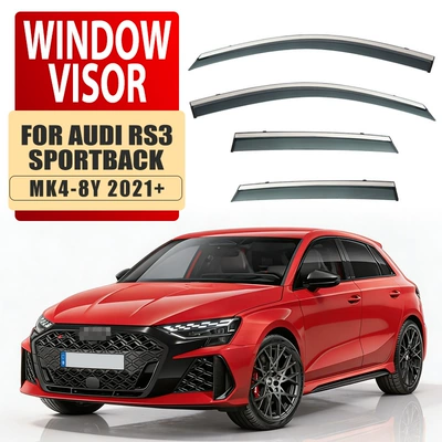 window visor, Rain shield - standard-packaging-audi-rs-015kg-van-mk4-8y-2021-with-bright-trim-rain-shield