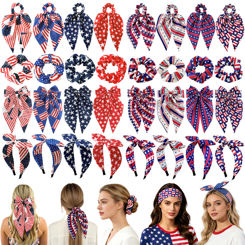 Cross-Border Popular Items: American Flag Hair Accessories, Independence Day Bow Hair Clips, Hairbands, Hair Ties, Holiday Decorative Headwear Wholesale