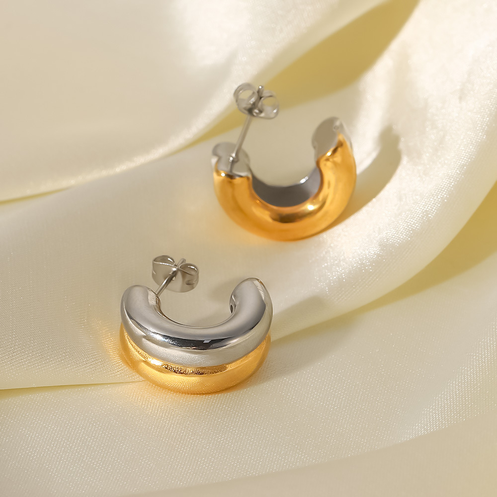 Simple Style C Shape Plating Stainless Steel Gold Plated Ear Studs display picture 6