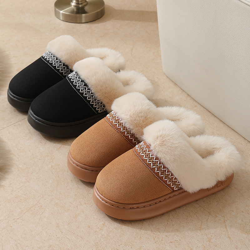 Nuevo otoño y invierno de encaje estilo nacional de moda zapatillas de algodón para hombres y mujeres parejas interior calentamiento confortable zapatillas de algodón al por mayor
