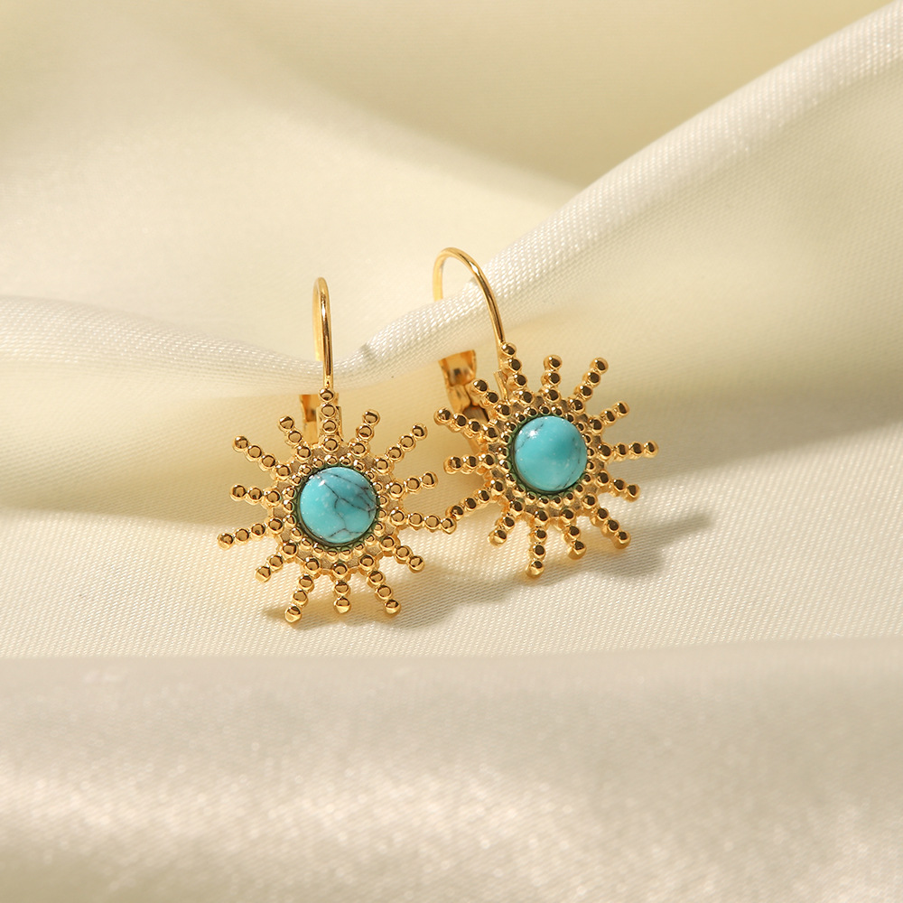 Vintage Style Geometric Stainless Steel Gold Plated Turquoise Earrings 1 Pair