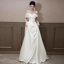 法式轻婚纱气质新娘速卖通复古2025新款出门纱一字肩订婚白色礼服