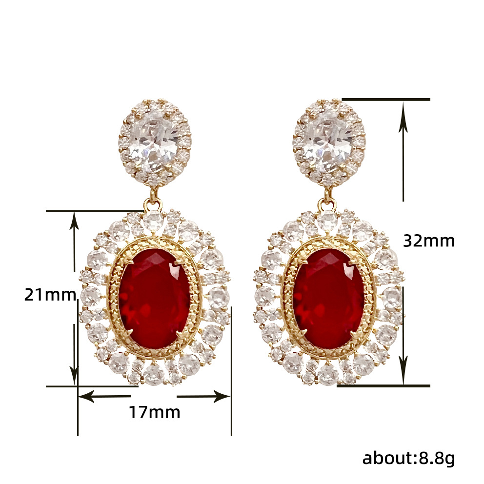 1 Pair Simple Style Shiny Oval Plating Inlay Copper Zircon Drop Earrings display picture 1