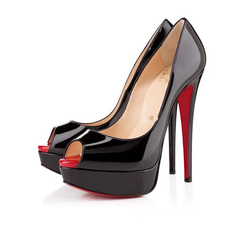 High-quality patent leather peep-toe stiletto high-heeled platform shallow single shoes, T-stage runway women's shoes, large size cross-border foreign trade High-quality patent leather peep-toe stiletto high-heeled platform shallow single shoes, T-stage runway women's shoes, large size cross-border foreign trade