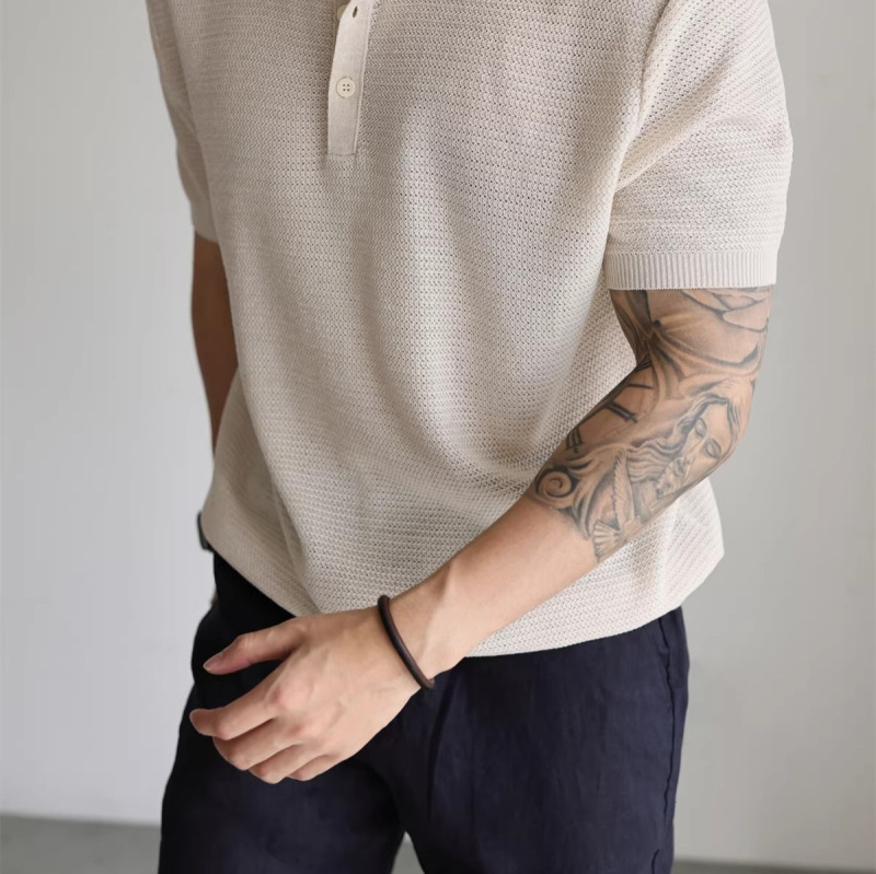 2026 Summer New Trendy Brand Simple Style Henley Collar Daily Casual Style Short-Sleeved T-Shirt Men's Loose Pullover Top