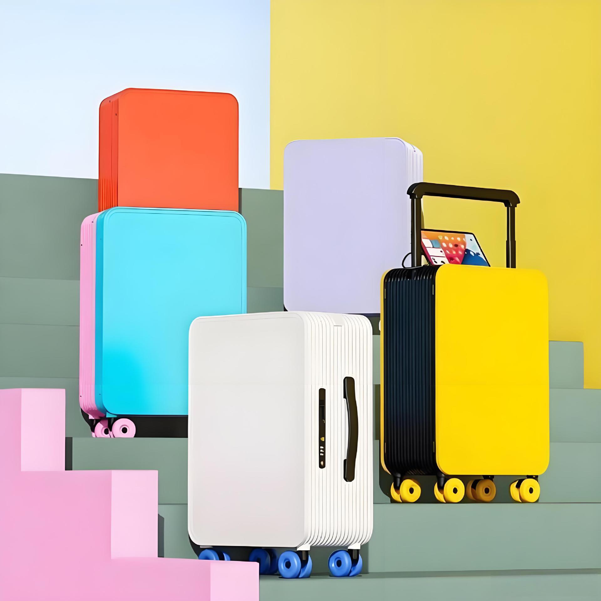 Vali nhựa PC siêu nhẹ 24 inch màu phối hồng-xanh lá, thanh kéo rộng trung tâm, bánh xe linh hoạt — Màu sắc va chạm màu hồng-xanh lá cây [Trượt băng bánh xe+vật liệu PC+thanh kéo rộng]