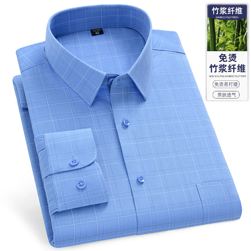 春秋款中老年人男长袖衬衫棉老人衬衣宽松夏季薄款父亲爸爸装中年