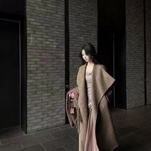 慵懒感大翻领中长款双面呢毛呢大衣女秋冬季垂感呢子外套