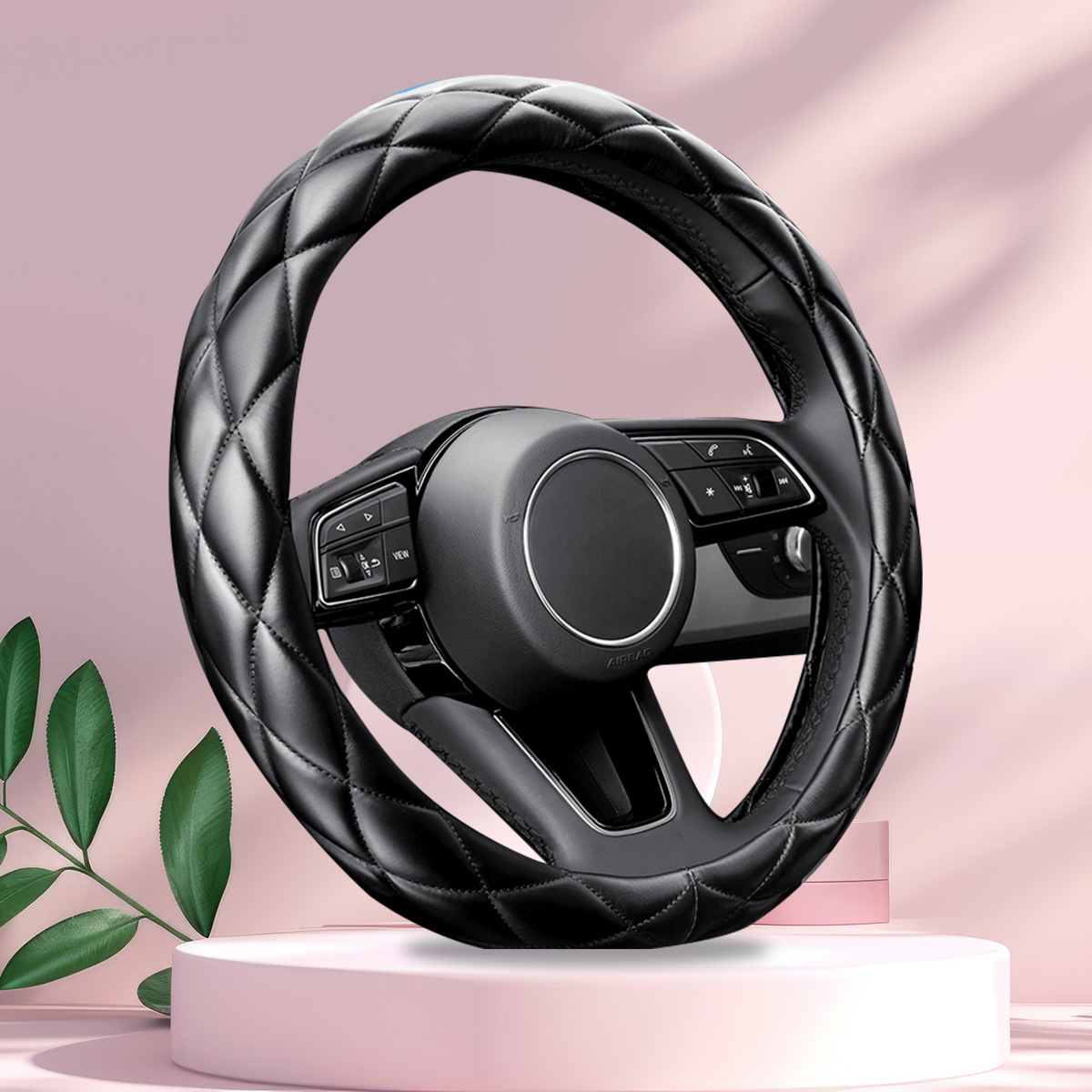 New Car Steering Wheel Cover with High-Quality Leather, Stylish 3D Puff Design, Popular Cross-Border Universal Handle Cover Wholesale
