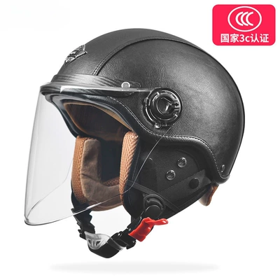 retro half helmet autumn and | Motosiklet dəbilqələri - one-size-fits-all-leather-black-removable-ear-protection-class-a-hd-long-mirror