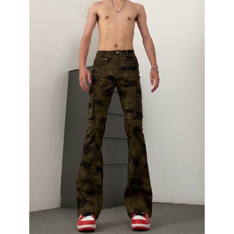 American-style Retro Vibe Jeans High Street Logging Camouflage Caution Pants Men's Niche cleanfit Retro Retro Pants