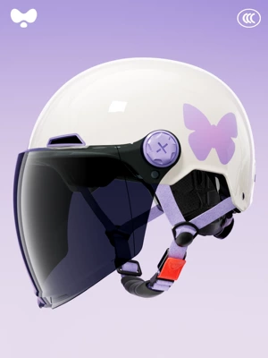 and Cute Safety Helmet, Motosiklet kaskı (dəbilqə) - 3c-white-butterfly-sunscreen-long-mirror-class-a-new-national-standard-one-size-fits-all