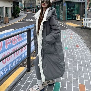 高级感撞色连帽中长款棉服女冬季新款可两面穿休闲百搭保暖外套潮