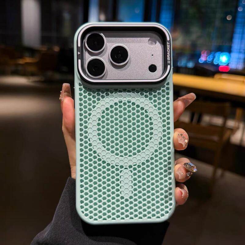 Cross-Border Applicable iPhone 17 Pro Max Skin-Feel Heat-Dissipating Mesh Magnetic Phone Case Apple 16 Lens Bracket 15 Cross-Border Applicable iPhone 17 Pro Max Skin-Feel Heat-Dissipating Mesh Magnetic Phone Case Apple 16 Lens Bracket 15