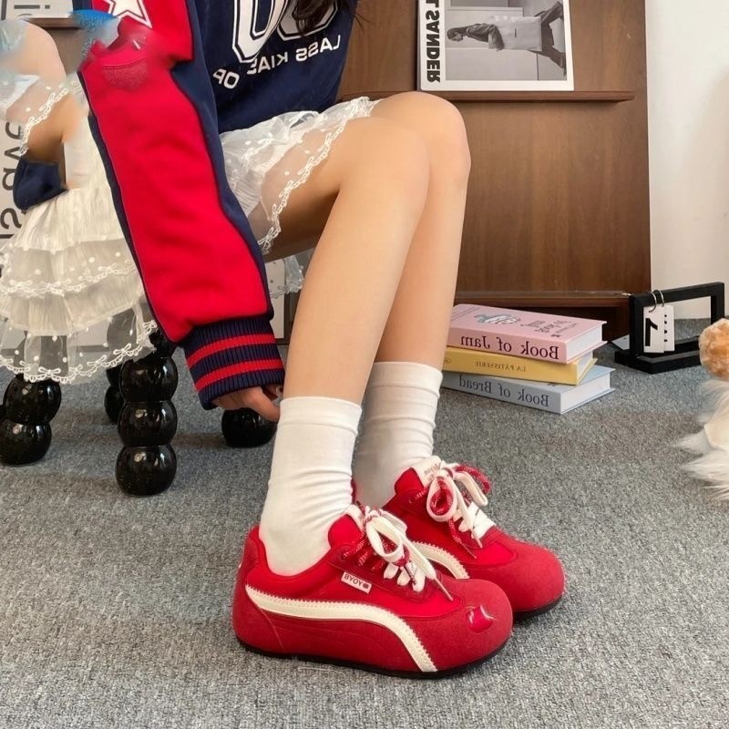 校园风糖果色可爱德训鞋2025夏季双鞋带平底单鞋学生时尚板鞋女|undefined