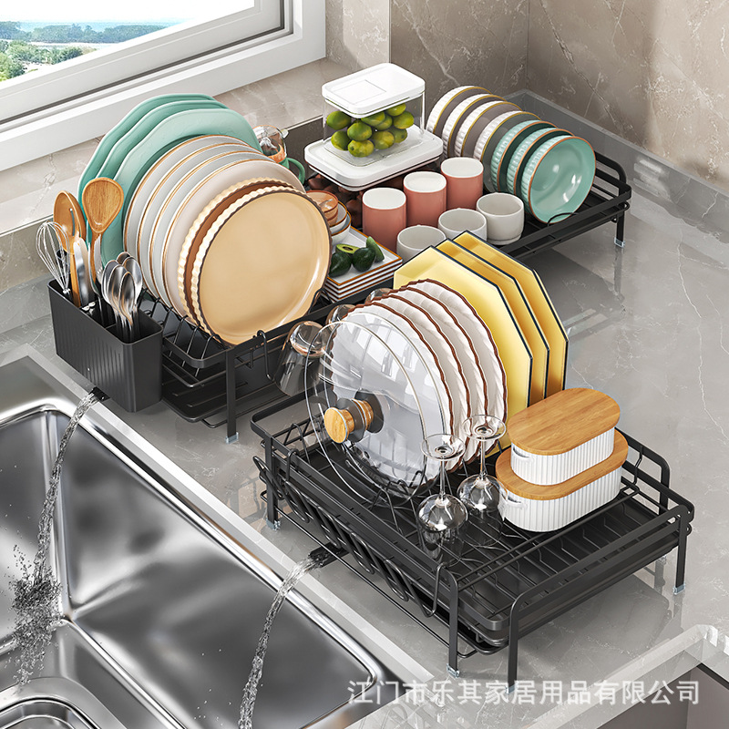 Estante para platos de cocina, fregadero, vajilla, cuchillo, tenedor, estante de almacenamiento para platos, encimera para el hogar, estante de drenaje extensible y retráctil