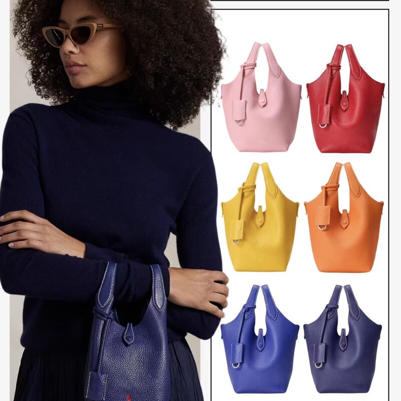 Star Same-style Lav Vegetable Basket Polo Play Portable Shoulder Casual Cowhide Macaroon All-match Bucket Bag