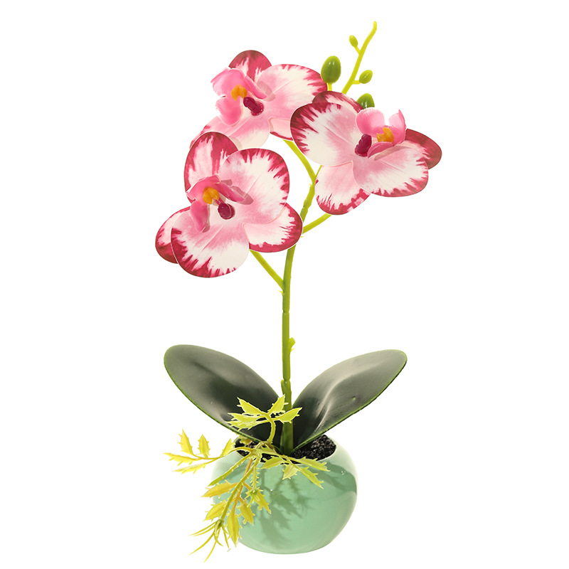 Popular flor artificial pequeña olla redonda de tres flores película Phalaenopsis bonsai creativo interior pequeña decoración artificial planta bonsai image 6