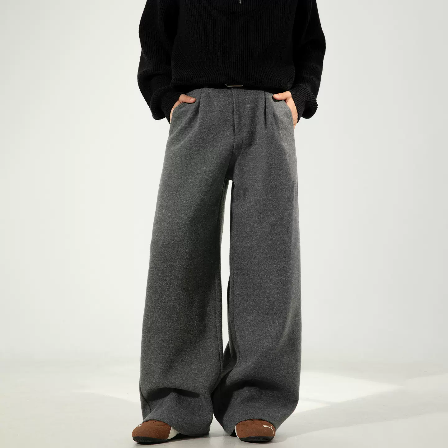 360g重磅质感毛呢休闲裤男秋季款垂感宽松直筒西裤潮牌百搭长裤子